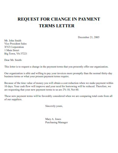 payment terms change letter sample bing