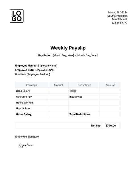 payslip sample for weekly wages
