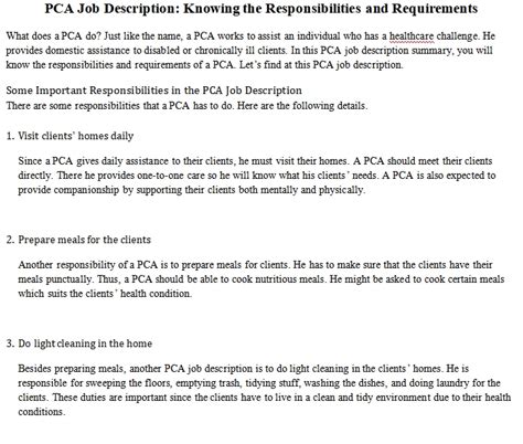 Pca Job Duties