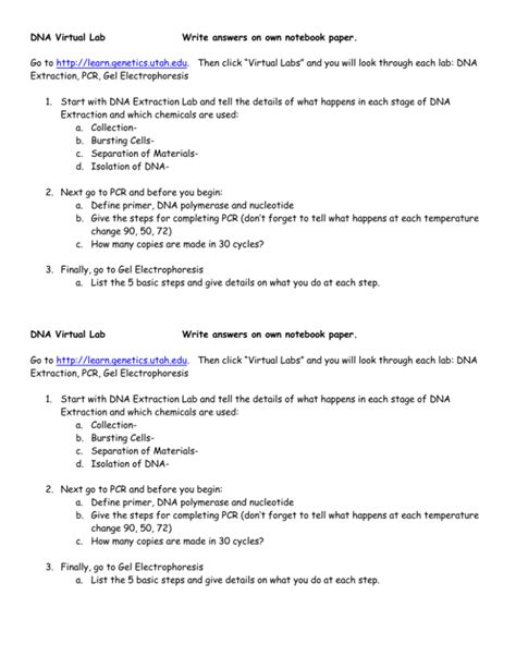 Pcr Virtual Lab Answer Key