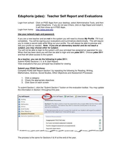 Pdas Teacher Self Report Examples