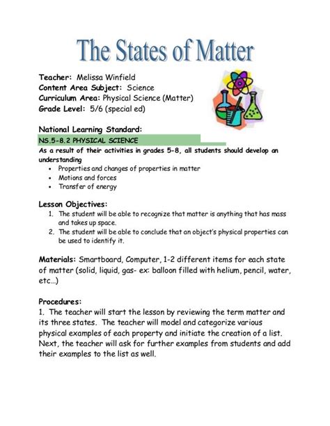 Pdf 5th Grade Lesson Plan Matter And Chemical Chemical Reaction Worksheet 5th Grade - Chemical Reaction Worksheet 5th Grade