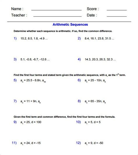 Pdf 8 1 Arithmetic Sequences Amp Series Math Sequence Worksheets - Math Sequence Worksheets