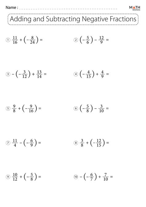 Pdf Adding And Subtracting Negative Fractions Worksheets Negative Fractions Worksheet - Negative Fractions Worksheet