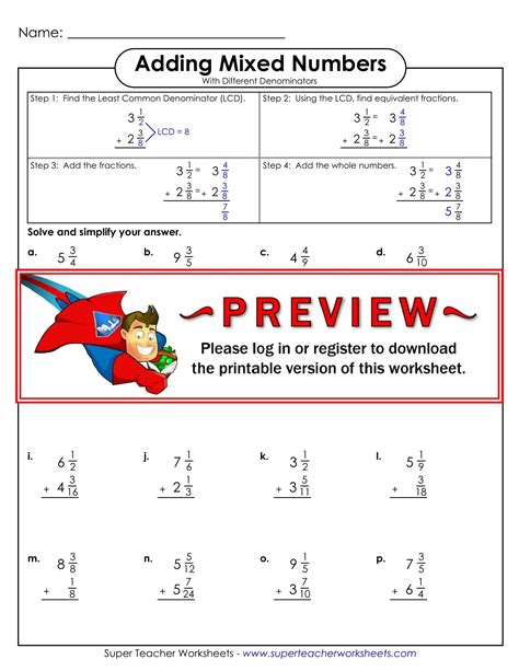 Pdf Adding Mixed Numbers Super Teacher Worksheets Adding Mixed Number Fractions Worksheet - Adding Mixed Number Fractions Worksheet
