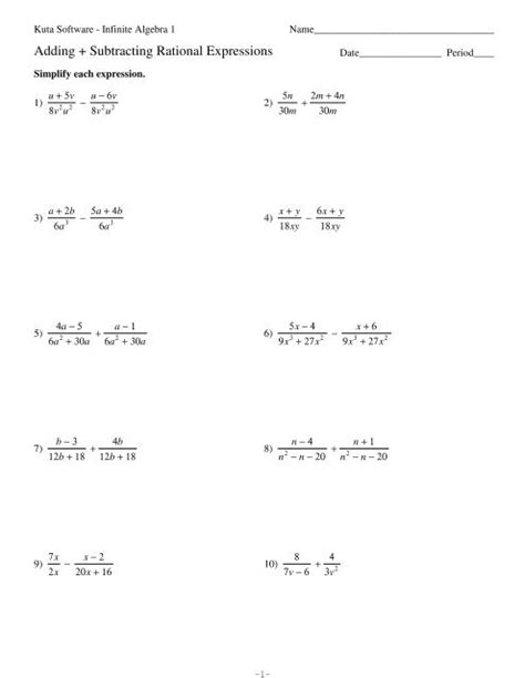 Pdf Adding Subtracting Rational Expressions Kuta Software Adding Subtracting Rational Expressions Worksheet - Adding Subtracting Rational Expressions Worksheet