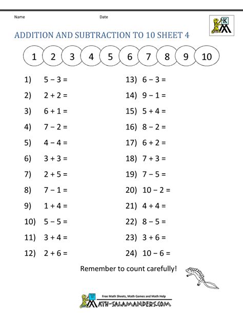 Pdf Addition And Subtraction Within 10 Mad Maths Mad Minutes Subtraction - Mad Minutes Subtraction