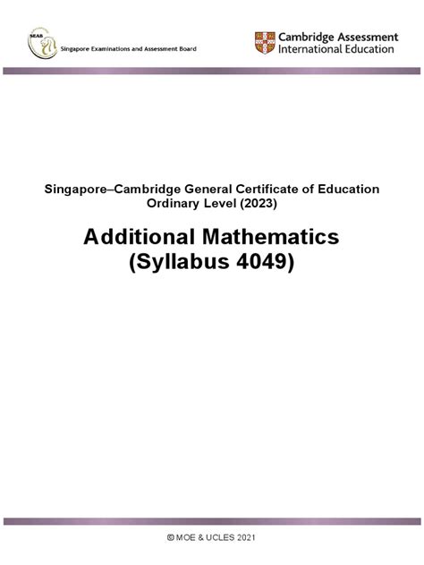 Pdf Additional Mathematics Syllabus 4049 Singapore Examinations And Additional Math - Additional Math