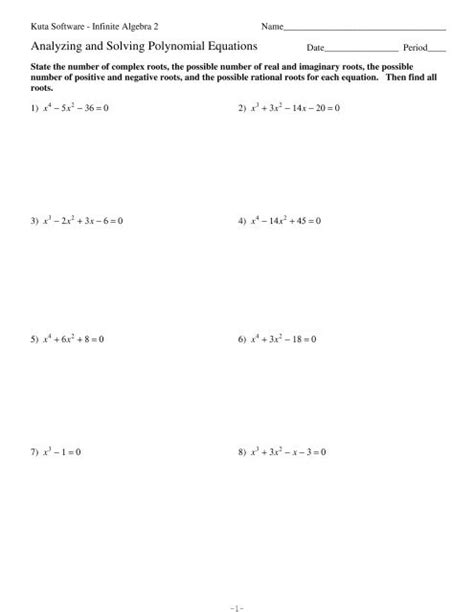 Pdf Analyzing And Solving Polynomial Equations Kuta Software Solving Complex Equations Worksheet - Solving Complex Equations Worksheet