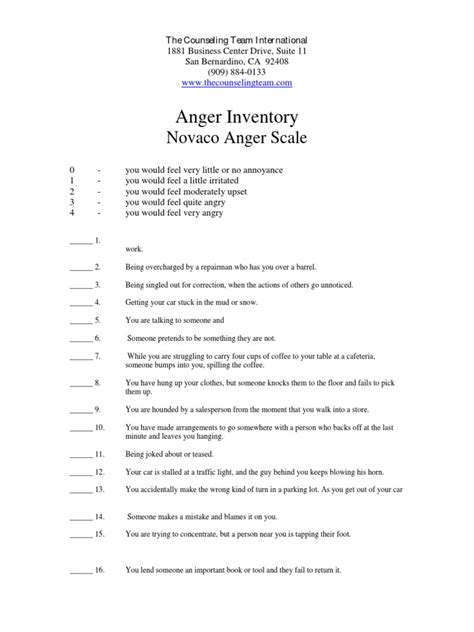 Pdf Anger Amp Inventory Amp Novaco Amp Anger Anger Inventory Worksheet - Anger Inventory Worksheet