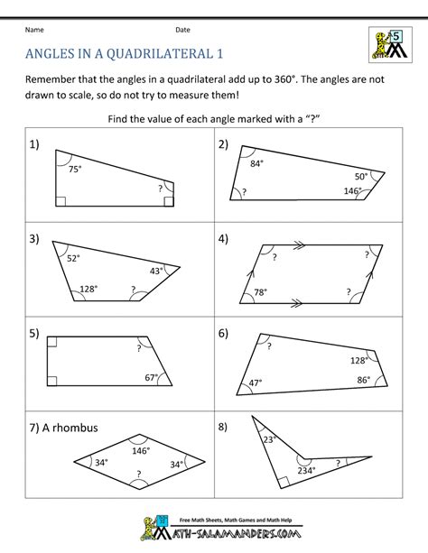 Pdf Angles In Quadrilateral Math Worksheets 4 Kids Quadrilateral Angles Worksheet - Quadrilateral Angles Worksheet