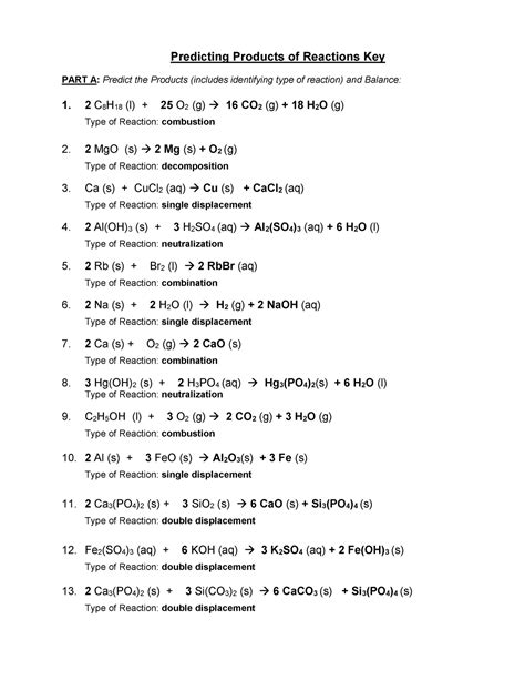 Pdf Answers For Predicting Products Of Chemical Reactions Types Of Reaction Worksheet Answer Key - Types Of Reaction Worksheet Answer Key