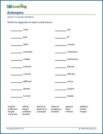 Pdf Antonyms K5 Learning Antonyms Worksheet For Grade 4 - Antonyms Worksheet For Grade 4