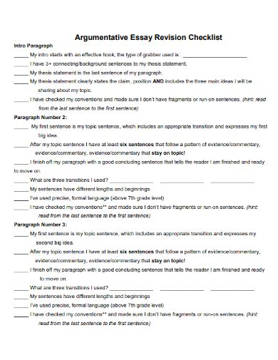 Pdf Argumentative Essay Revision Checklist Revision Checklist Saylor Revising Checklist Middle School - Revising Checklist Middle School