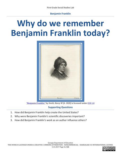 Pdf Benjamin Franklin Why Do We Remember Benjamin Benjamin Franklin 1st Grade - Benjamin Franklin 1st Grade