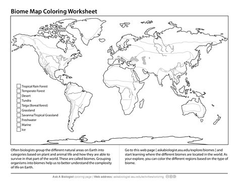 Pdf Biome Map Coloring Worksheet Ask A Biologist Land Biome Worksheet - Land Biome Worksheet