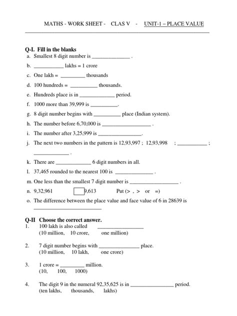 Pdf Cbse Class 5 Mathematics Worksheet Decimals 1 5th Standard Fill In The Blanks - 5th Standard Fill In The Blanks