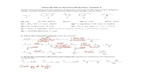 Pdf Chem 8a Alkene Reaction Worksheet Chapter 8 Alkene Reactions Worksheet With Answers - Alkene Reactions Worksheet With Answers