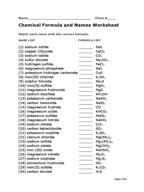 Pdf Chemical Names And Formulas Writing Chemical Formulas Worksheet Answer Key - Writing Chemical Formulas Worksheet Answer Key