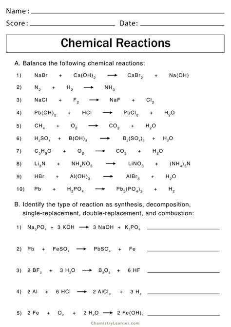 Pdf Chemistry Learner Chemical Reaction Worksheet With Answers - Chemical Reaction Worksheet With Answers