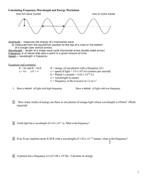 Pdf Chemistry Worksheet Wavelength Frequency Amp Energy Of Wavelength Frequency And Energy Worksheet Answers - Wavelength Frequency And Energy Worksheet Answers
