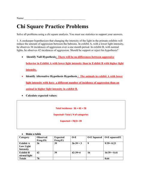Pdf Chi Square Practice Problems Bainbridge Island School Chi Square Worksheet - Chi Square Worksheet