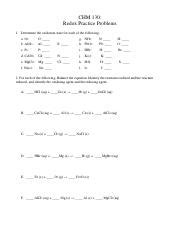 Pdf Chm 130 Redox Practice Problems Gccaz Edu Redox Reactions Worksheet Answers - Redox Reactions Worksheet Answers