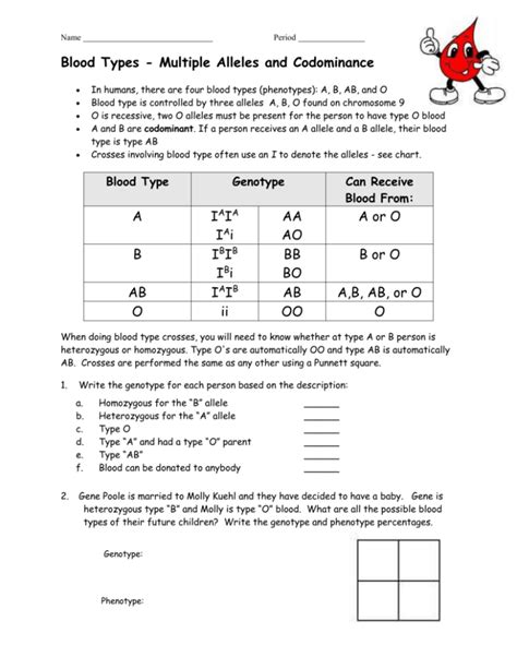 Pdf Codominance Worksheet Blood Types Blood Type Worksheet Answers - Blood Type Worksheet Answers