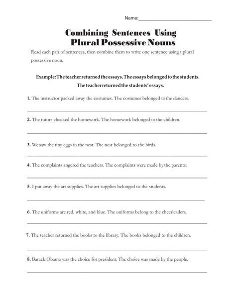 Pdf Combining Sentences Using Plural Possessive Nouns Noun Possessive Nouns In Sentences Worksheet - Possessive Nouns In Sentences Worksheet