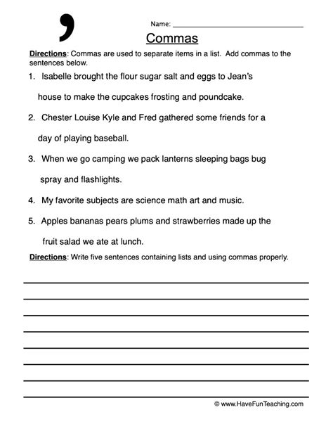 Pdf Commas And Series Of Items Worksheet K5 5th Grade Comma Dates Worksheet - 5th Grade Comma Dates Worksheet