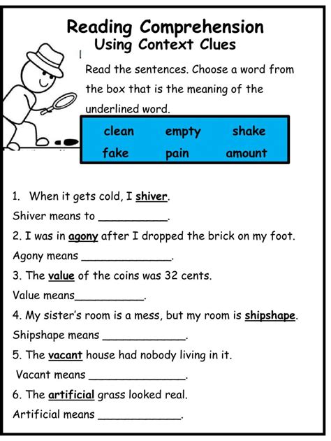 Pdf Context Clues Reading Comprehension Worksheets For Grade 4th Grade Worksheet Context Clues - 4th Grade Worksheet Context Clues