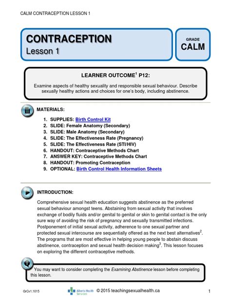 Pdf Contraception Grade Lesson 1 Calm Teaching Sexual Contraceptive Methods Worksheet - Contraceptive Methods Worksheet
