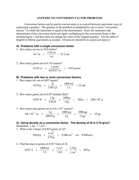 Pdf Conversion Factor Problems Answers Chemistry And More Chemistry Conversion Factors Worksheet Answers - Chemistry Conversion Factors Worksheet Answers