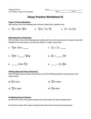 Pdf Decay Practice Worksheet 1 Mrs Greenwoodu0027s Science Alpha Beta Decay Worksheet - Alpha Beta Decay Worksheet