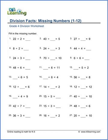Pdf Division Facts Missing Numbers 1 10 K5 Missing Numbers 110 - Missing Numbers 110