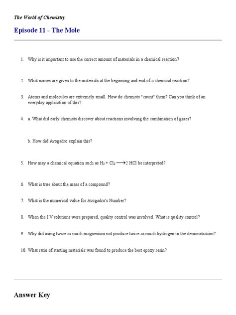 Pdf Episode 11 The Mole The Mole Worksheet Chemistry Answers - The Mole Worksheet Chemistry Answers