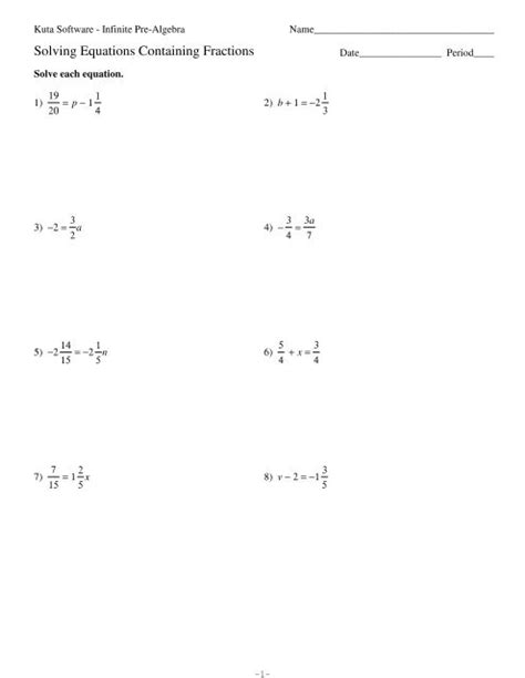 Pdf Equations Containing Fractions Kuta Software Solving Algebraic Equations With Fractions Worksheet - Solving Algebraic Equations With Fractions Worksheet