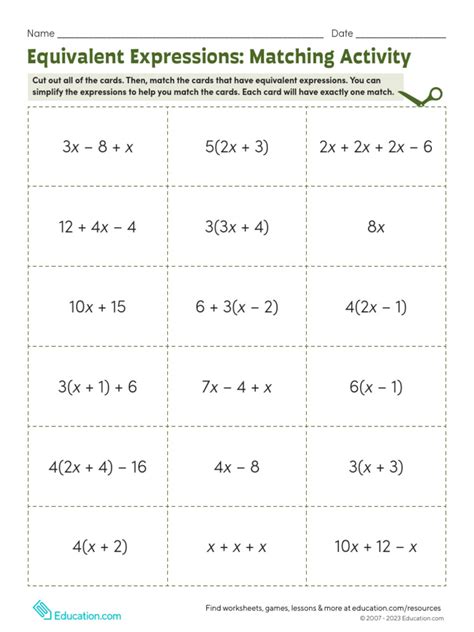 Pdf Equivalent Expressions Matching Activity Ms Rossu0027 Math Matching Equivalent Expressions Worksheet - Matching Equivalent Expressions Worksheet