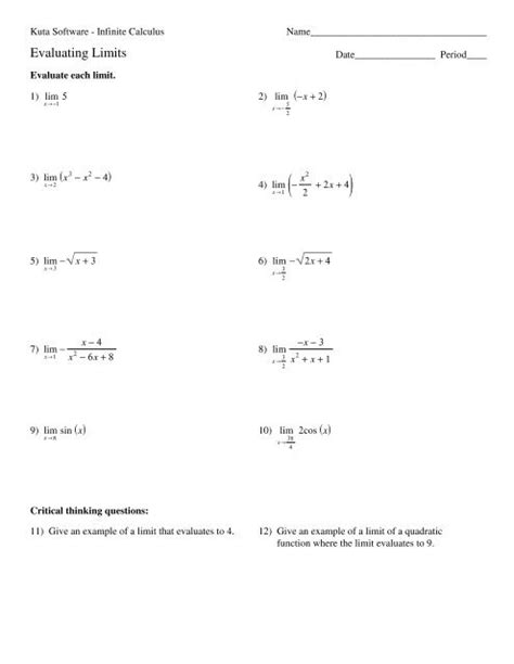 Pdf Evaluating Limits Date Period Kuta Software Calculus Limits Worksheet With Answers - Calculus Limits Worksheet With Answers