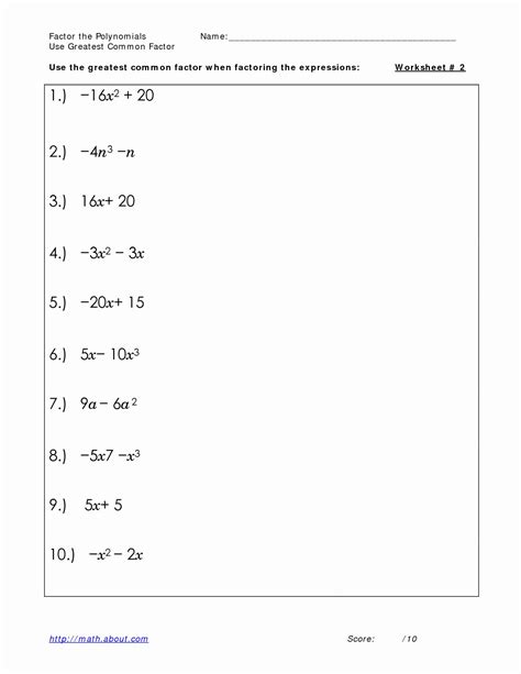 Pdf Factoring With Gcf Net Framework Algebra 1 Factoring Polynomials Worksheet - Algebra 1 Factoring Polynomials Worksheet
