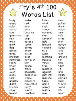Pdf Fry X27 S Fourth 100 Sight Words Fry 4th Grade Sight Words - Fry 4th Grade Sight Words