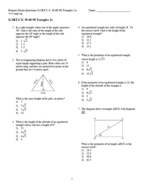 Pdf G Srt C 8 30 60 90 Worksheet 1 30 60 90 Triangles - Worksheet 1 30 60 90 Triangles