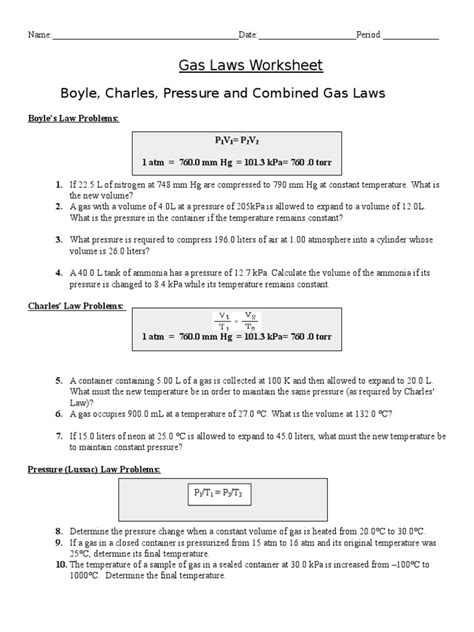 Pdf Gas Laws Worksheet 1 Boyleu0027s Charlesu0027 Gay Boyle S Law Worksheet With Answers - Boyle's Law Worksheet With Answers