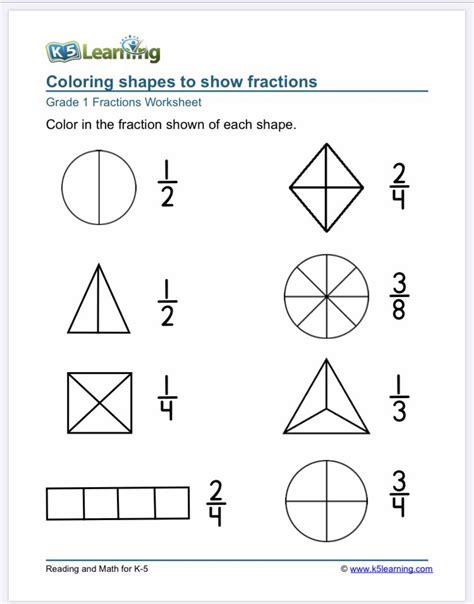 Pdf Grade 1 Fractions Worksheet K5 Learning Matching Fractions Worksheet - Matching Fractions Worksheet