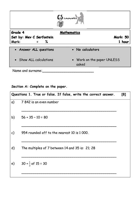 Pdf Grade 4 Mathematics Net Framework 4th Grade Math Worksheet Packets - 4th Grade Math Worksheet Packets