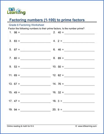 Pdf Grade 6 Factoring Worksheet Factoring Numbers 1 6th Grade Prime Factors Worksheet - 6th Grade Prime Factors Worksheet