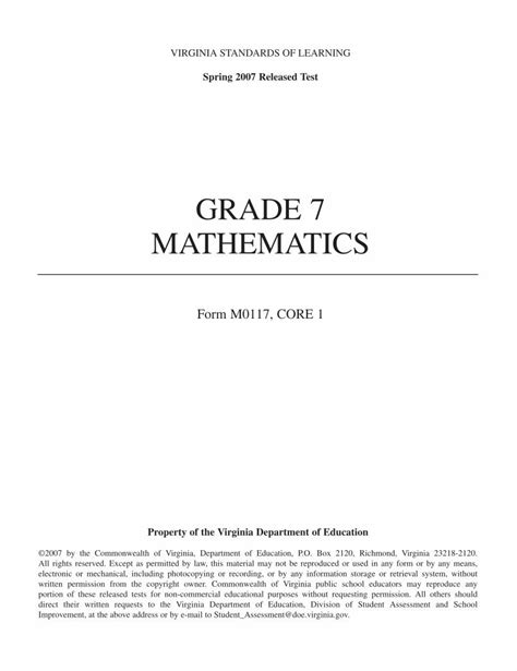 Pdf Grade 7 Mathematics Solpass 7th Grade Math Sol Practice - 7th Grade Math Sol Practice