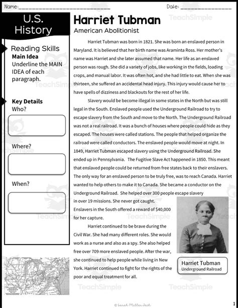 Pdf Harriet Tubman Reading Guide Portable Press Harriet Tubman First Grade Worksheet - Harriet Tubman First Grade Worksheet