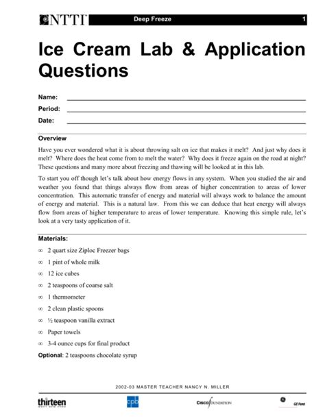 Pdf Ice Cream Lab Amp Application Questions Thirteen Ice Cream Lab Worksheet - Ice Cream Lab Worksheet