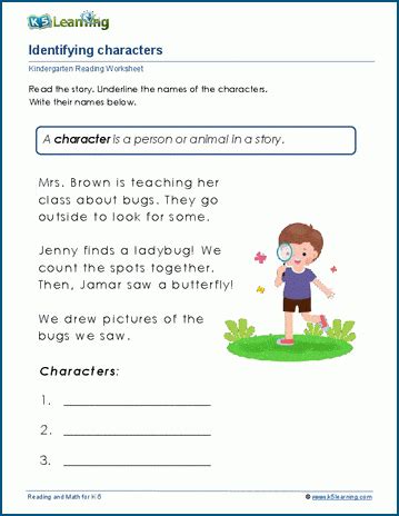 Pdf Identifying Characters K5 Learning Main Character Worksheet Kindergarten - Main Character Worksheet Kindergarten